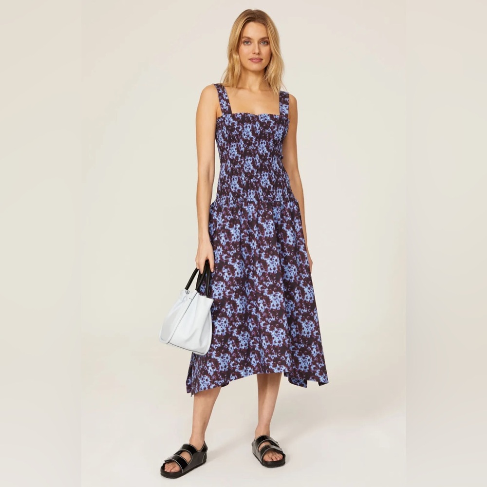 PROENZA SCHOULER WHITE LABEL 
Printed Smocked Cotton-Poplin Midi Dress